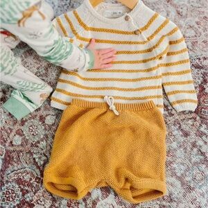 ISO Zara Knitted Striped White and Yellow Baby Sweater Set